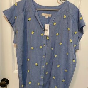LOFT Blue Lemon Print Women's Top